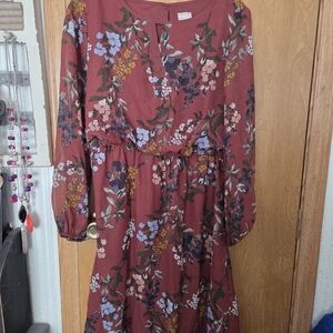 Chico's Floral Long Sleeve Dress - Burnt Orange and Multicolor